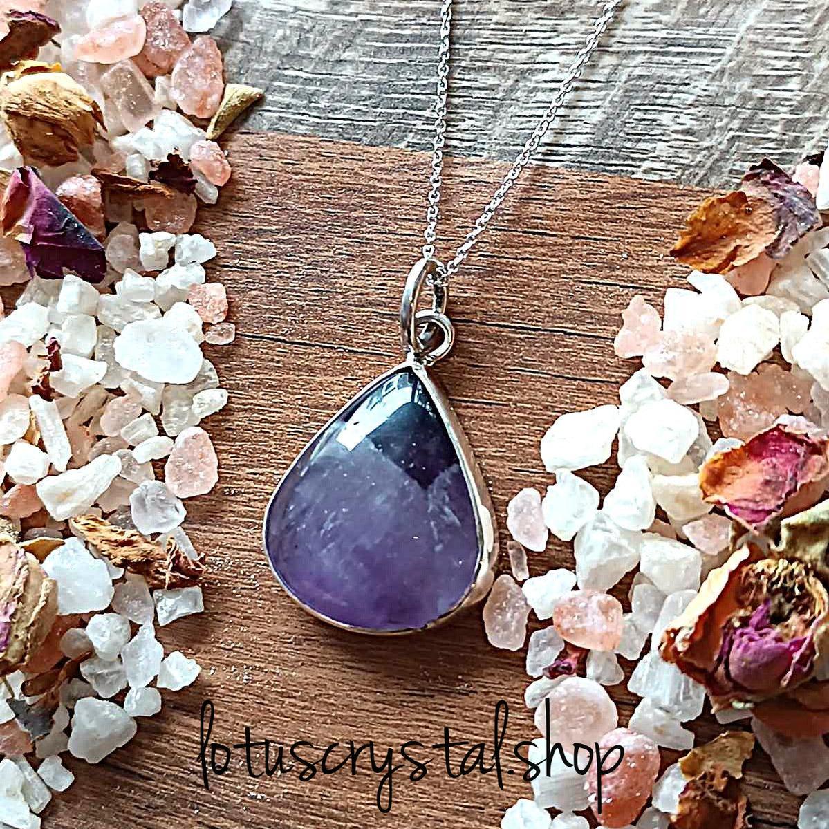 Χειροποίητο Ασημένιο Μενταγιόν Αμέθυστου – Δάκρυ-Lotus Crystal