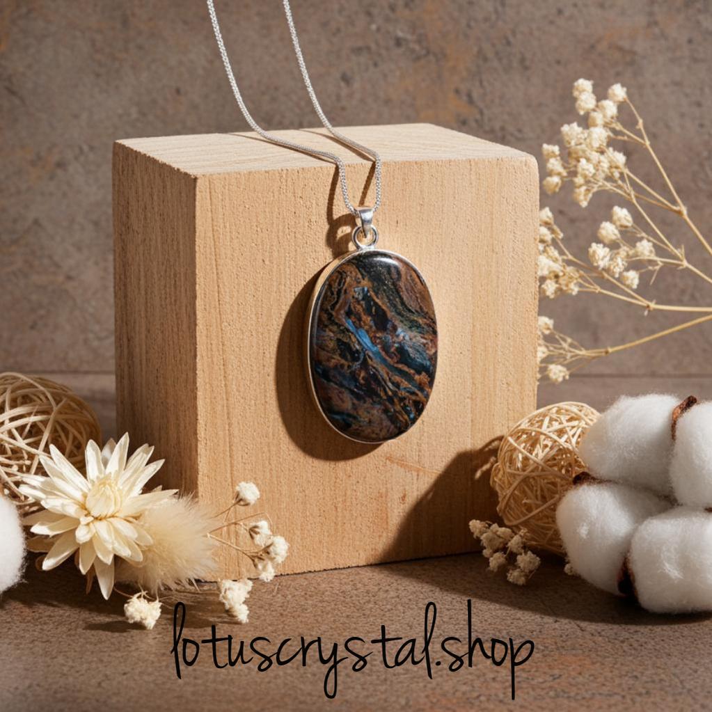 Χειροποίητο Μενταγιόν Πετερσίτης – Οβάλ-Lotus Crystal