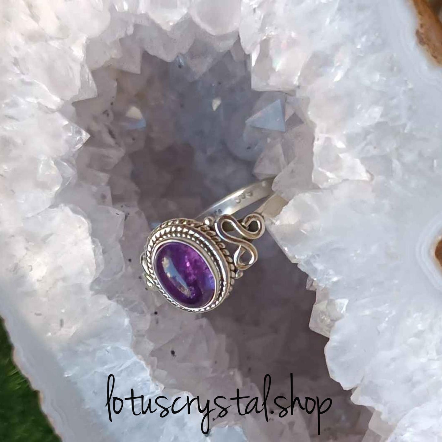 Δαχτυλίδι με Αμέθυστο Χειροποίητο από Ασήμι 925-Lotus Crystal