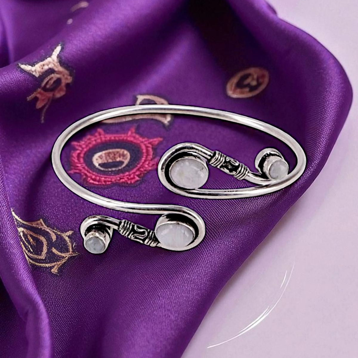 Brass Bracelet with Quadruple Moonstone