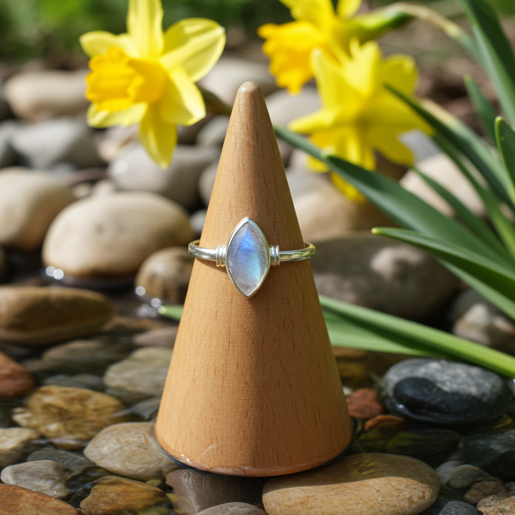 Silver Rainbow Moonstone Ring- Ασημένιο Δαχτυλίδι με Φεγγαρόπετρα Μπλέ