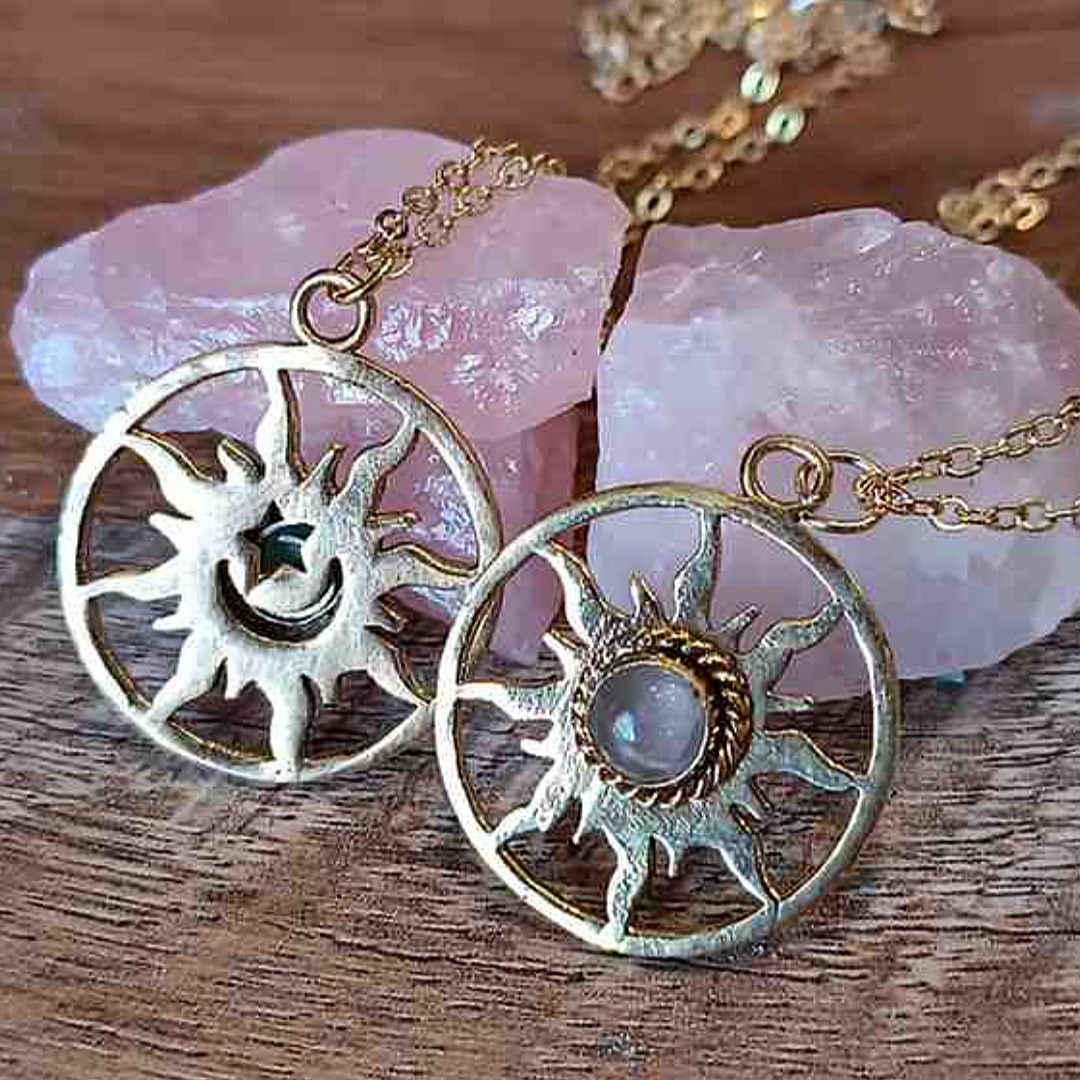 Handmade Brass Sun & Moon Pendant with Moonstone