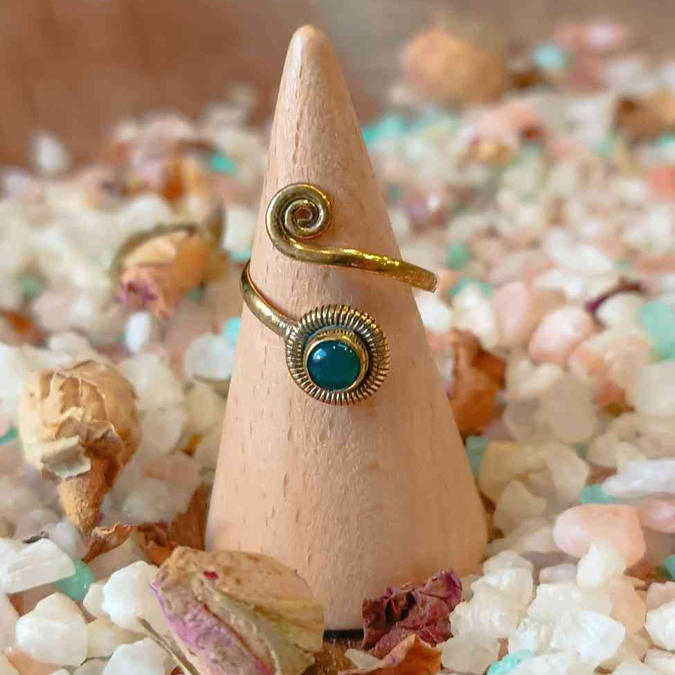 Brass Ring with Aventurine – Handmade
