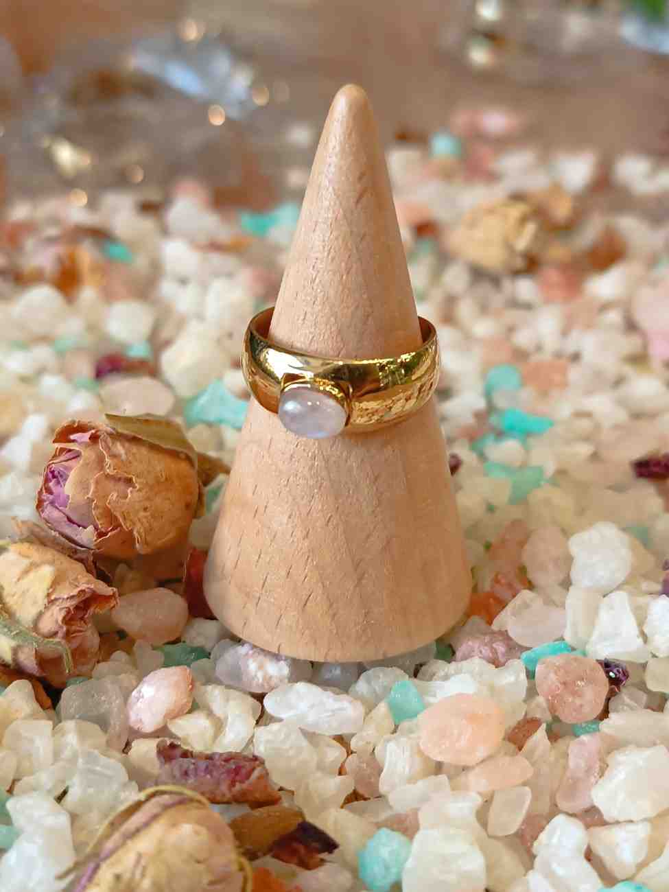 Brass Ring with Moonstone – Handmade
