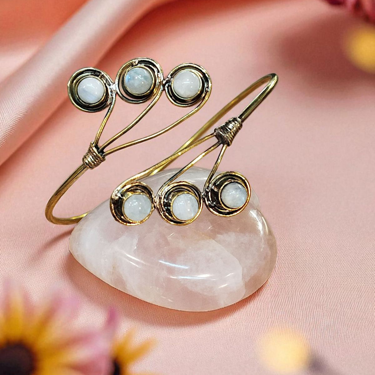 Brass Bracelet with Quadruple Moonstone