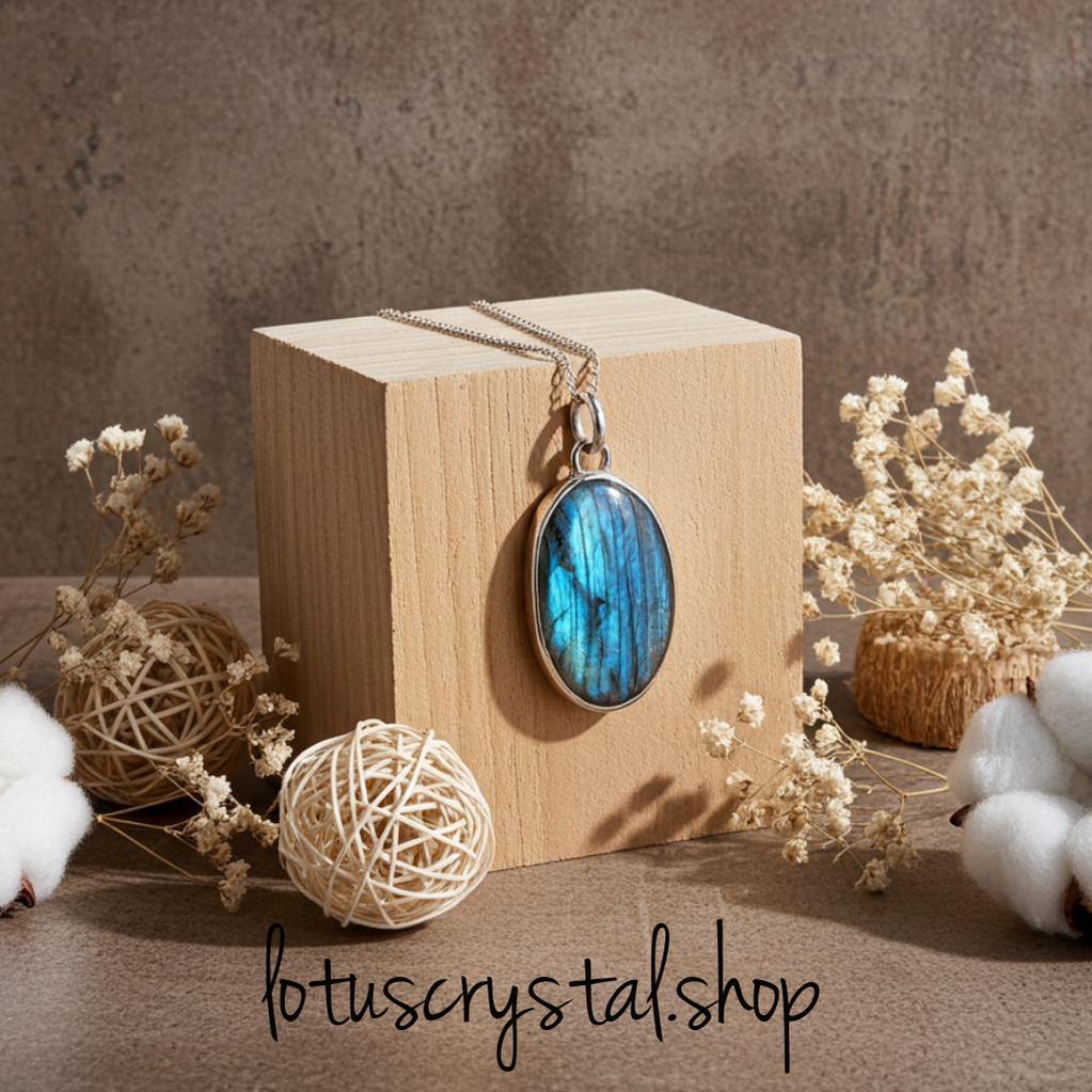 Χειροποίητο Μενταγιόν Μπλε Λαβραδορίτης – Οβάλ-Lotus Crystal
