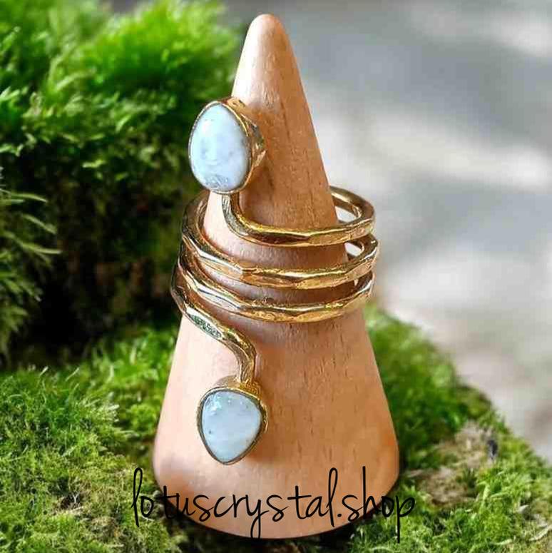 Δαχτυλίδι από Ορείχαλκο με Διπλή Φεγγαρόπετρα – Χειροποίητο-Lotus Crystal