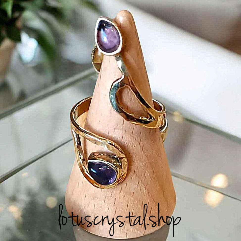 Δαχτυλίδι από Ορείχαλκο με Διπλή Πέτρα Αμέθυστου-Lotus Crystal
