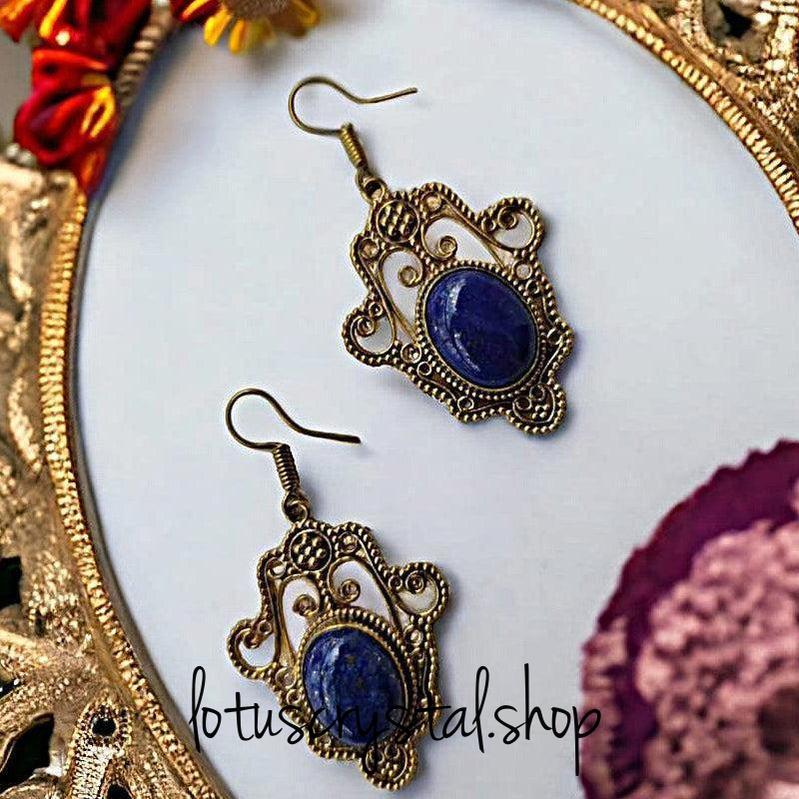 Σκουλαρίκια Vintage με λάπις λάζουλι-Lotus Crystal