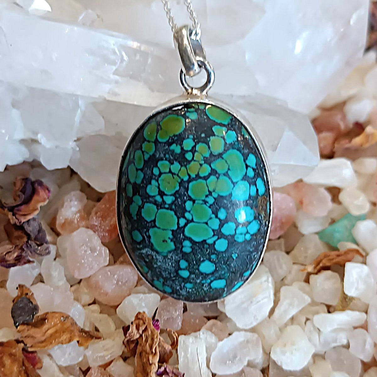 Handmade Silver Pendant with Tibetan Turquoise