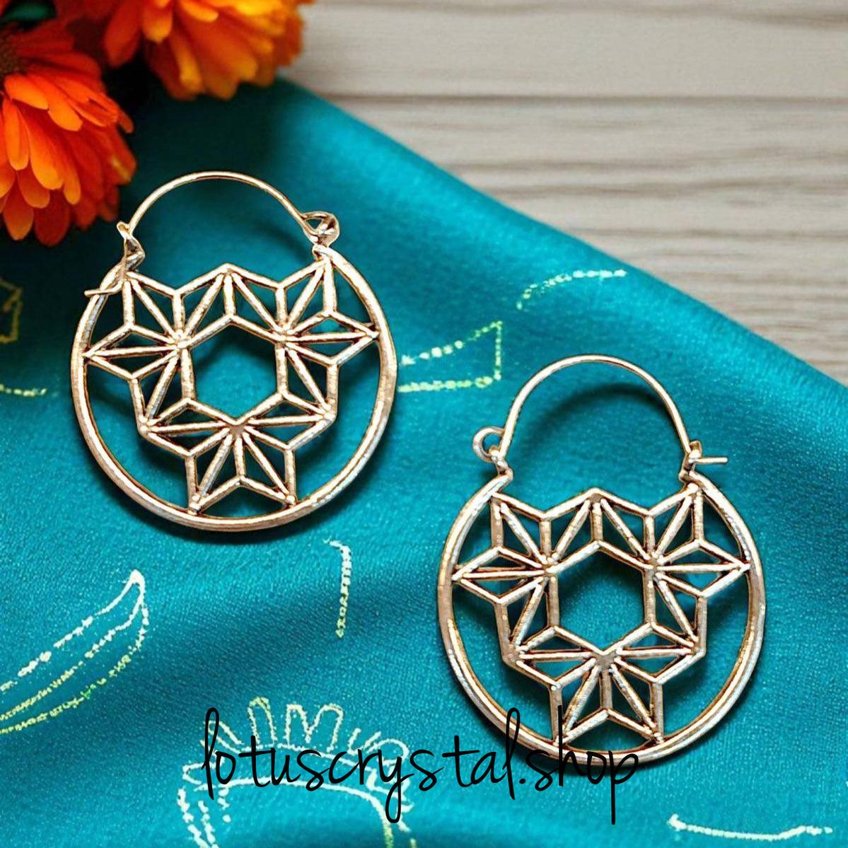 Σκουλαρίκια boho - Λευκός Ορείχαλκος-Lotus Crystal