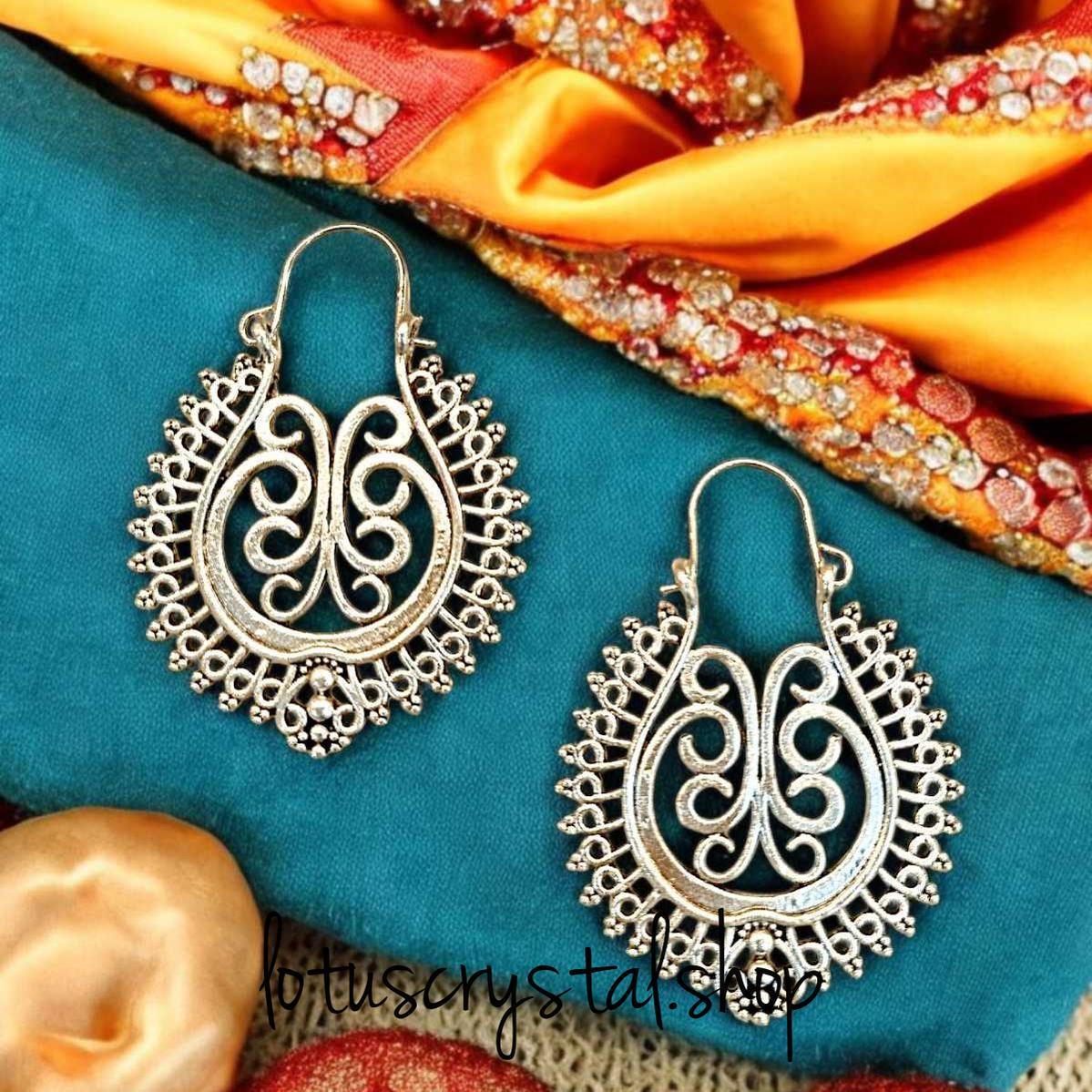 Σκουλαρίκια boho - Λευκός Ορείχαλκος-Lotus Crystal