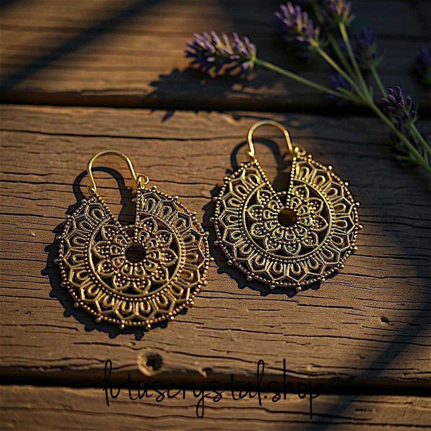 Σκουλαρίκια boho Μάνταλα-Lotus Crystal