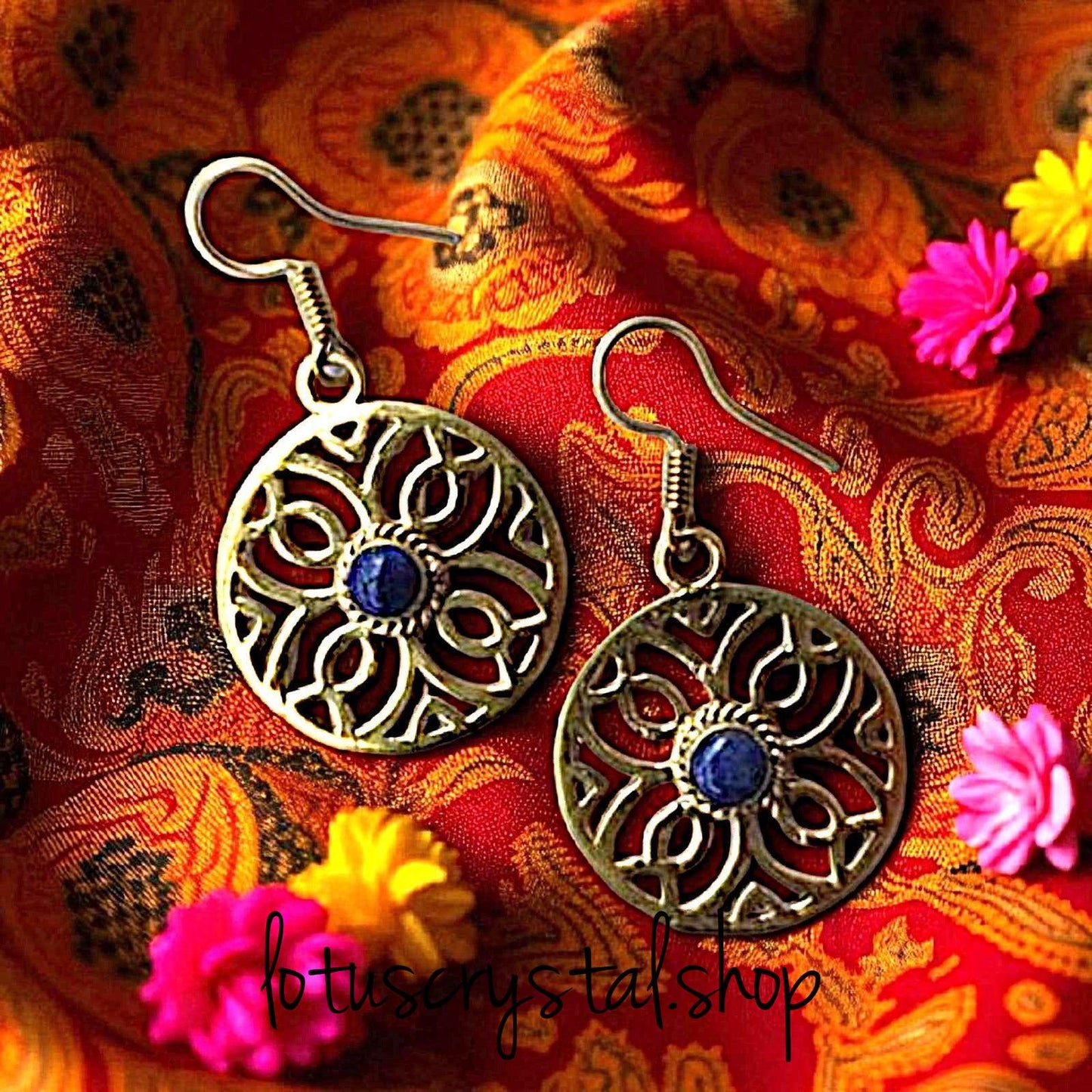 Χειροποίητα Σκουλαρίκια με Λάπις Λάζουλι-Lotus Crystal