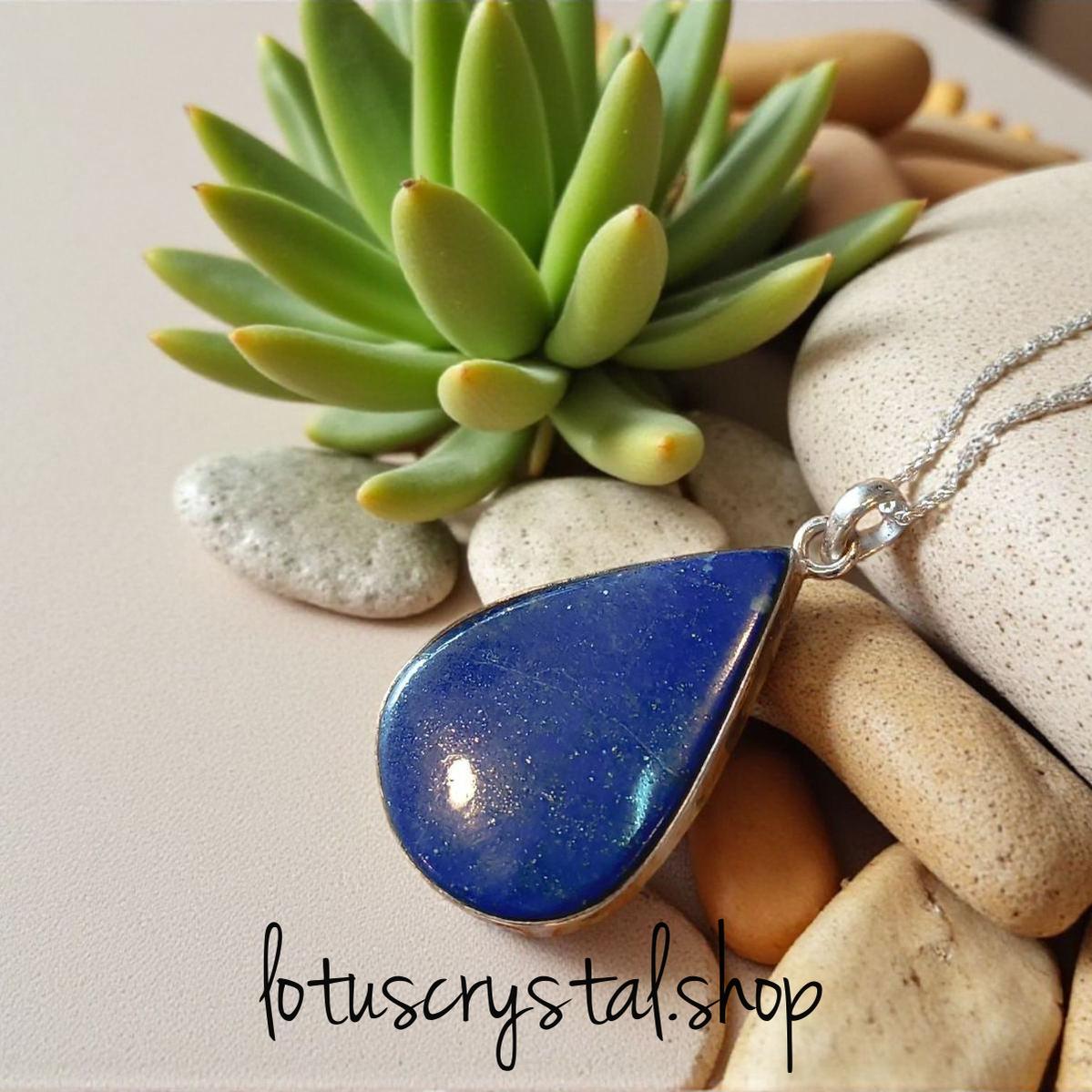 Χειροποίητο Μενταγιόν Λάπις Λαζούλι – Δάκρυ-Lotus Crystal