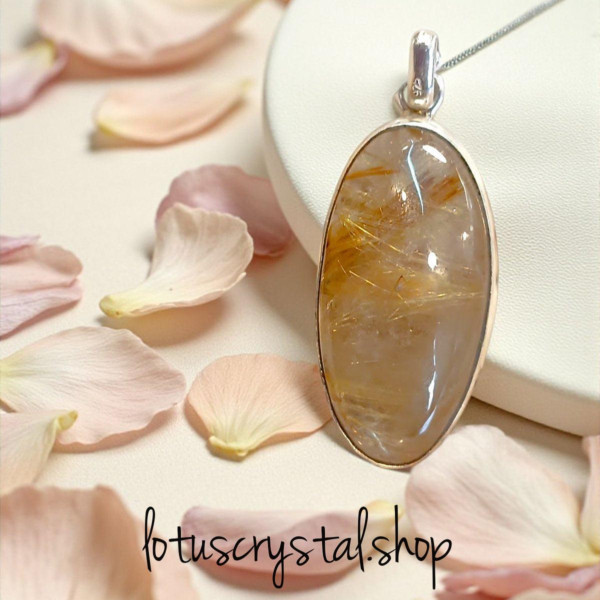 Χειροποίητο Μενταγιόν Χαλαζίας Χρυσό Ρουτίλιο – Οβάλ-Lotus Crystal