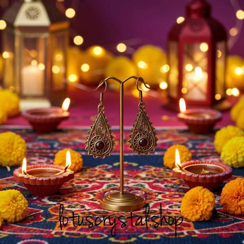 Χειροποίητα Δαντελωτά Σκουλαρίκια με Μάτι Τίγρη-Lotus Crystal