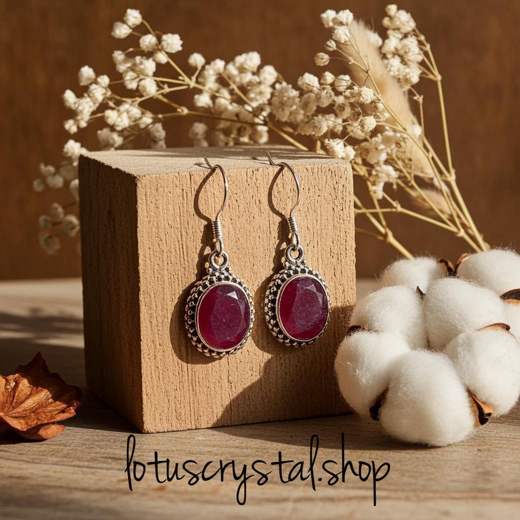 Σκουλαρίκια από Ασήμι 925 & Ρουμπίνι – Χειροποίητα-Lotus Crystal