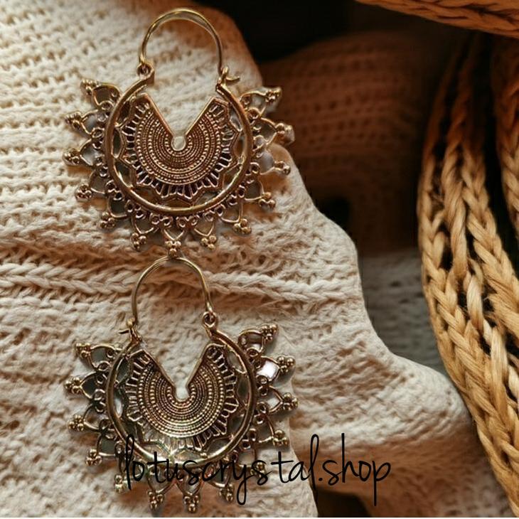 Σκουλαρίκια boho με σχέδιο μάνταλα-Lotus Crystal