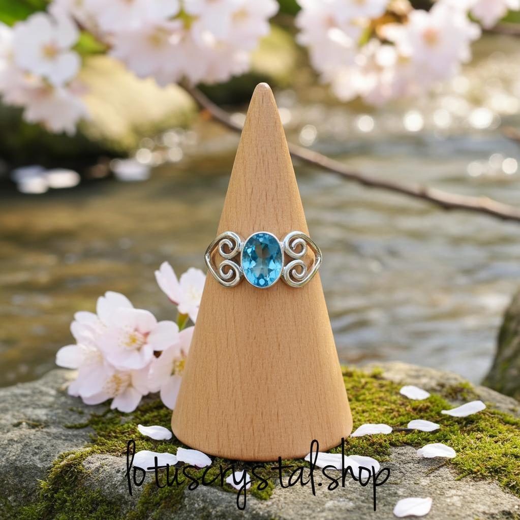 Χειροποίητο Δαχτυλίδι Ασήμι 925 Μπλε Τοπάζι-Lotus Crystal