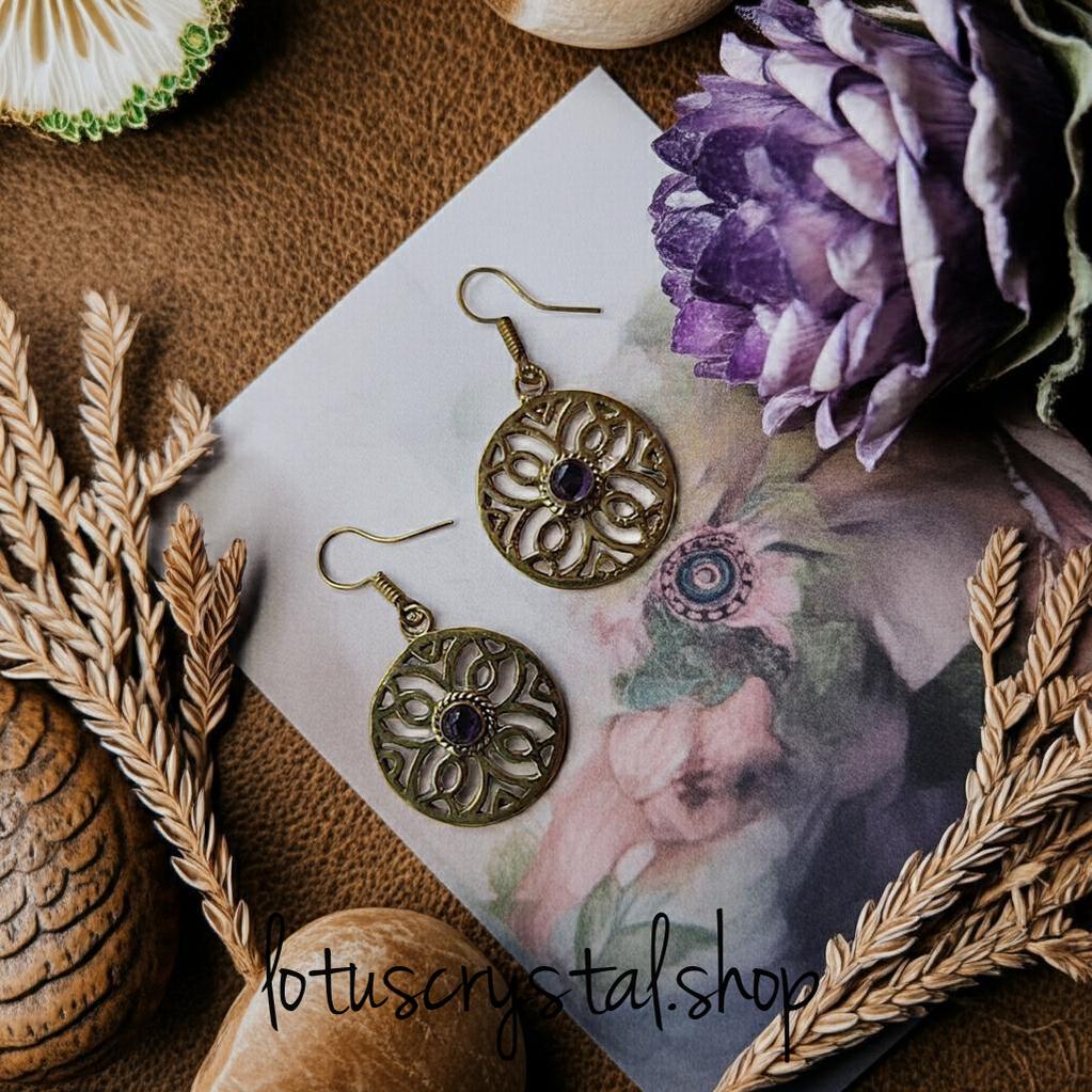 Χειροποίητα Σκουλαρίκια με Αμέθυστο-Lotus Crystal