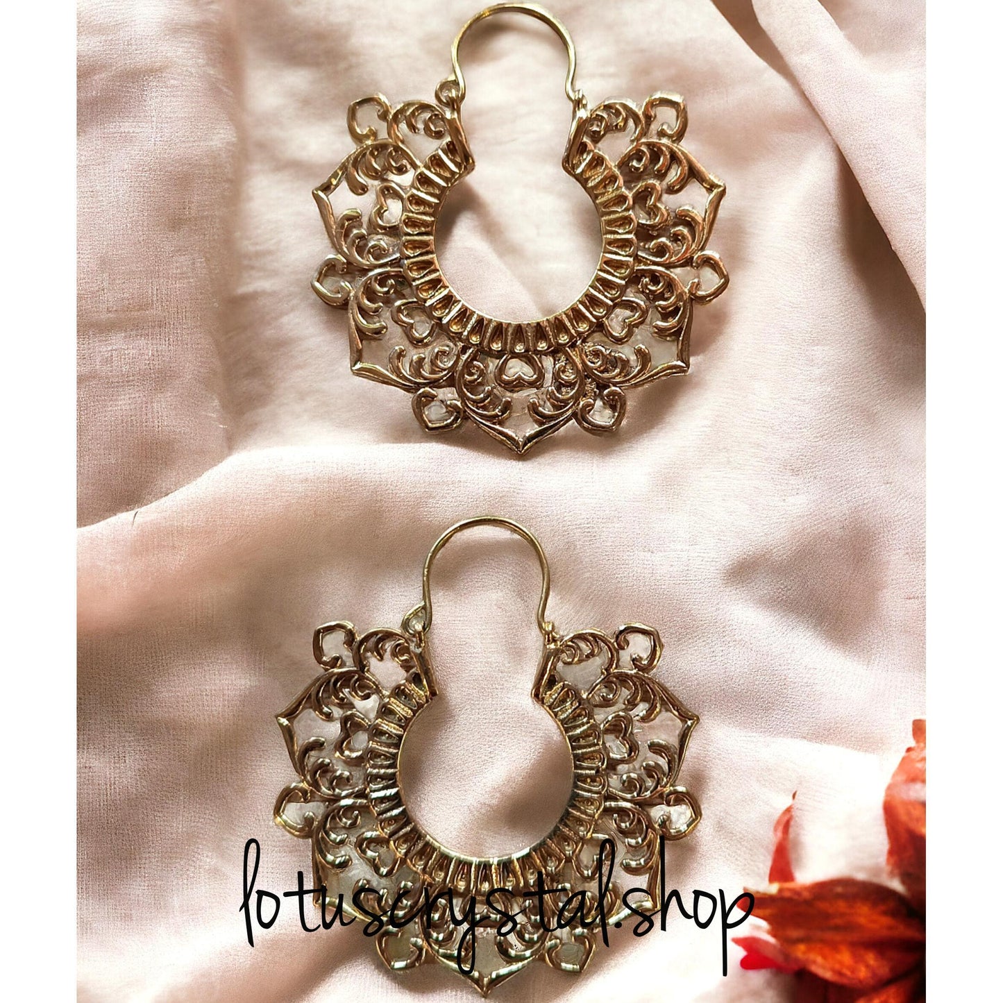 Σκουλαρίκια boho Μάνταλα-Lotus Crystal