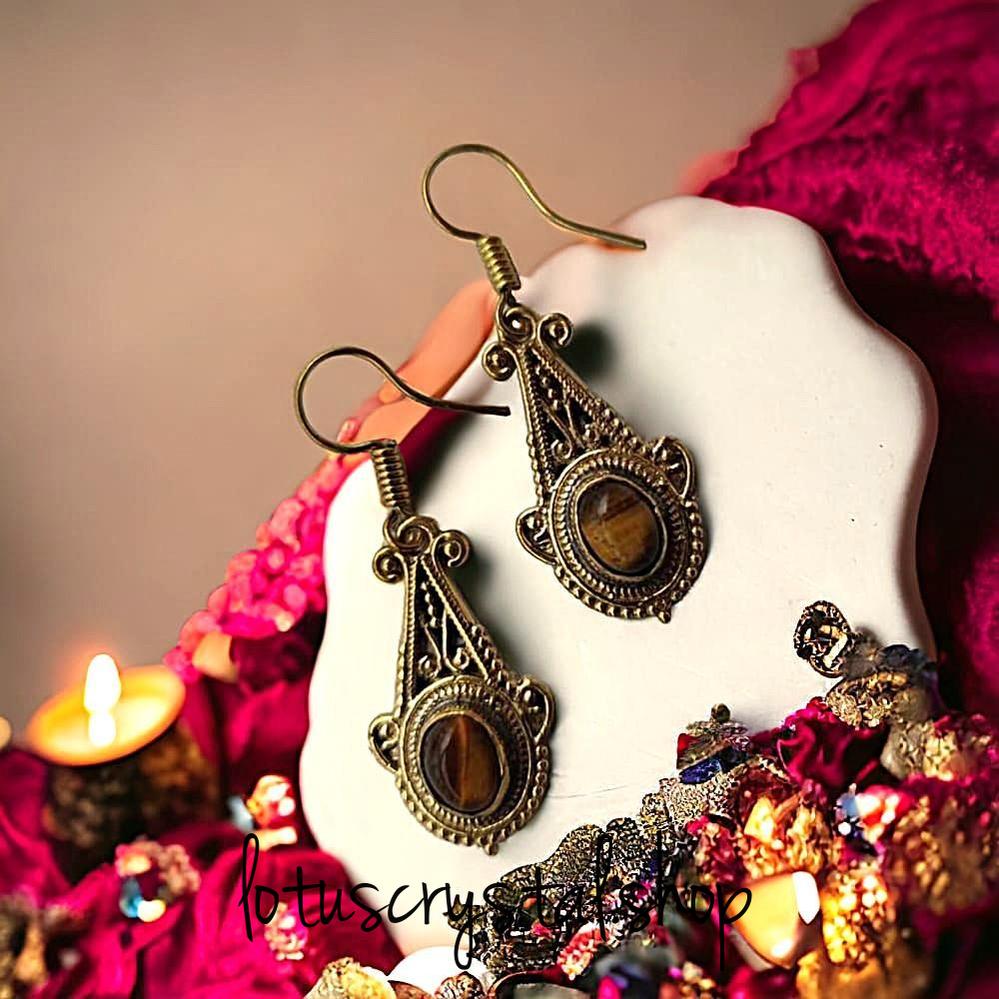 Σκουλαρίκια χειροποίητα Μάτι Τίγρη-Lotus Crystal