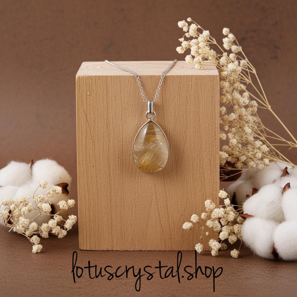 Χειροποίητο Μενταγιόν Χαλαζίας Χρυσό Ρουτίλιο – Δάκρυ-Lotus Crystal