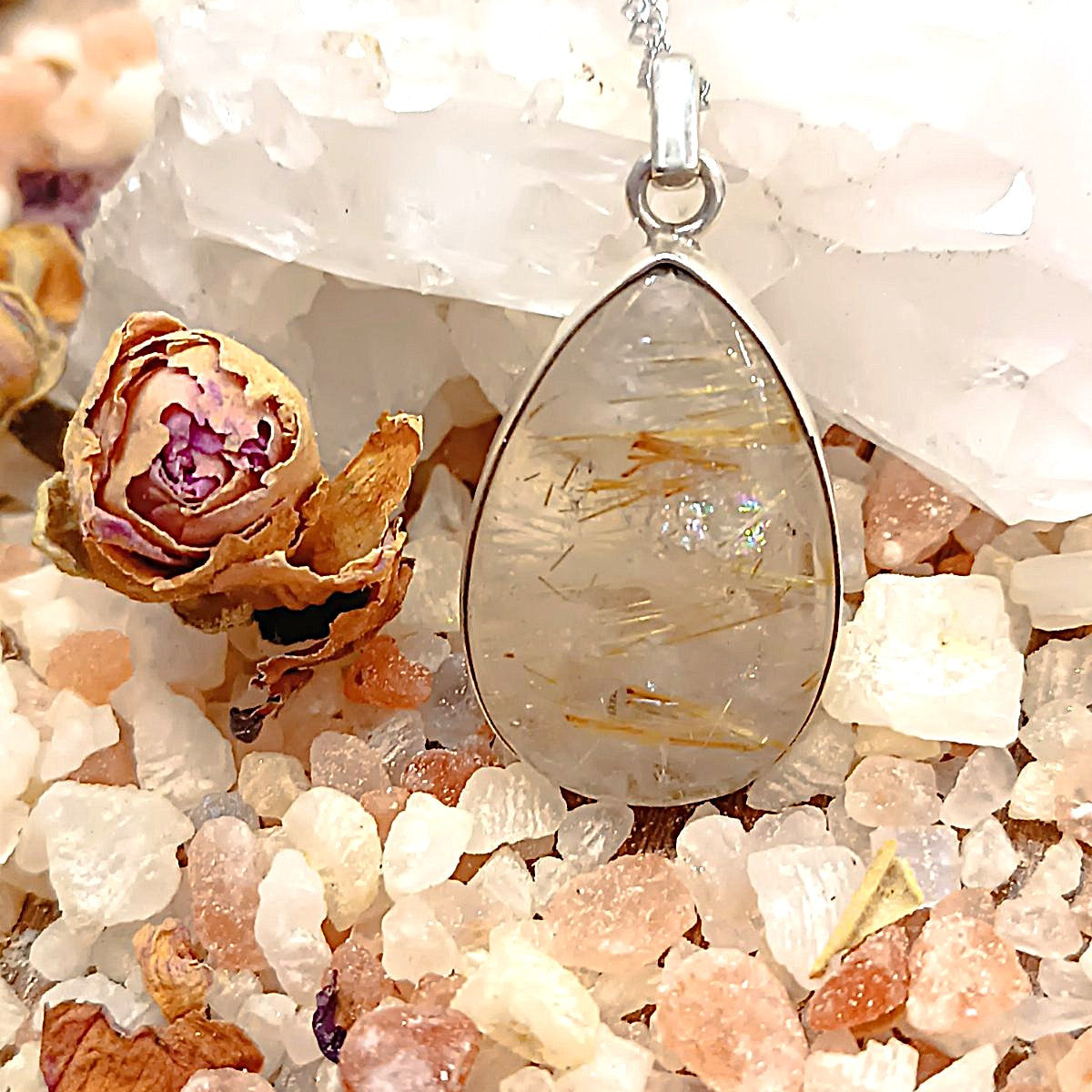 Handmade Gold Rutile Quartz Pendant – Teardrop