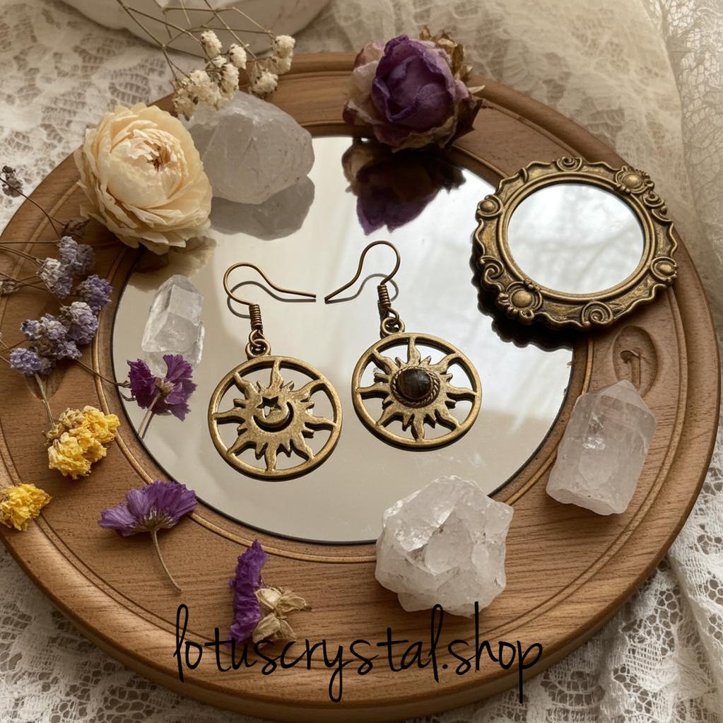 Sun & Moon Σκουλαρίκια με Μάτι Τίγρη-Lotus Crystal