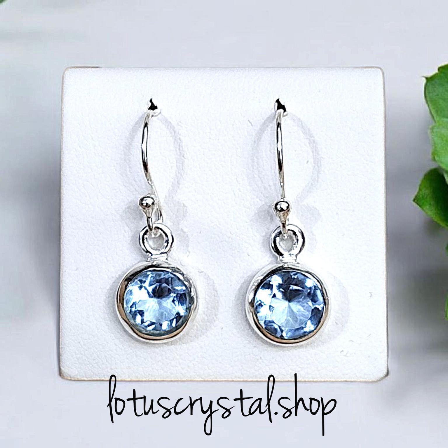 Χειροποίητα Σκουλαρίκια από Ασήμι 925 & Μπλε Τοπάζι-Lotus Crystal
