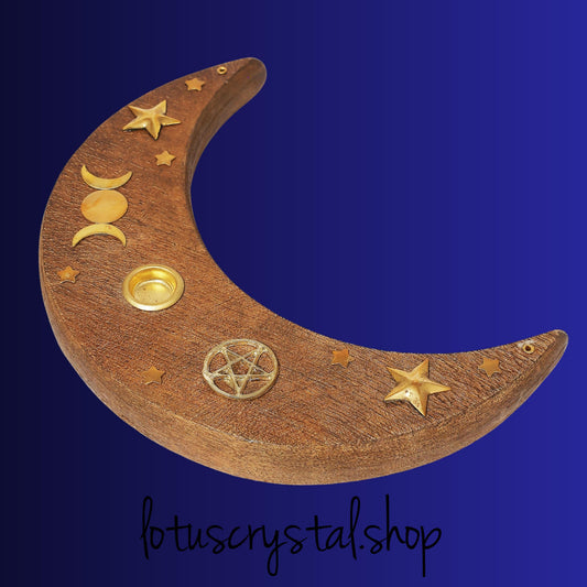 Βάση Αρωματικών Στικ & Κώνων από Ξύλο Μάνγκο – Ημισέληνος-Lotus Crystal