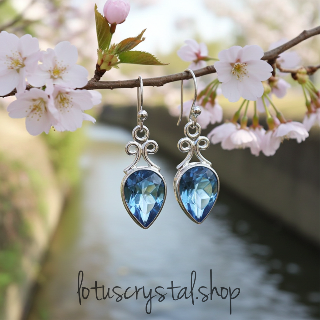 Σκουλαρίκια από Ασήμι 925 & Μπλε Τοπάζι Χειροποίητα