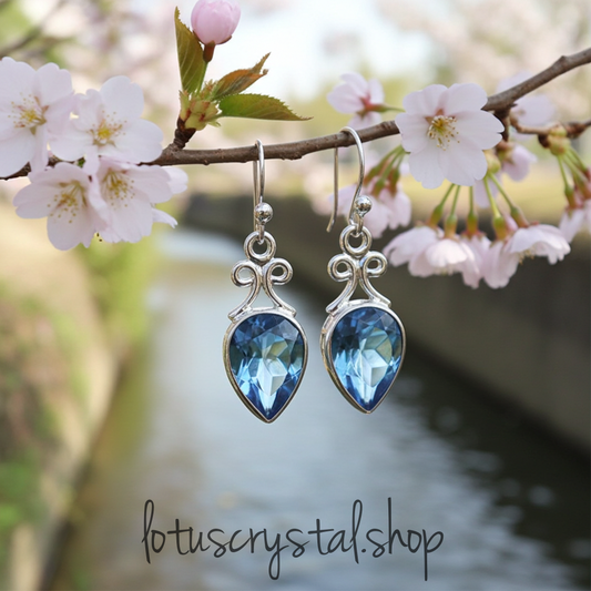 Σκουλαρίκια από Ασήμι 925 & Μπλε Τοπάζι Χειροποίητα