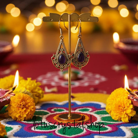 Σκουλαρίκια με Aμέθυστο-Lotus Crystal