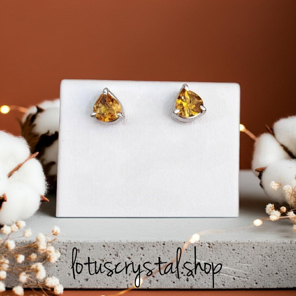 Σκουλαρίκια με Κιτρίνη – Επιπλατινωμένο Ασήμι 925-Lotus Crystal