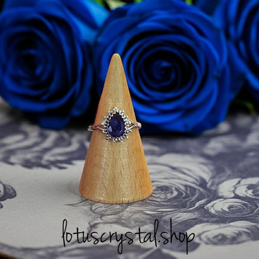 Δαχτυλίδι με Φυσικό Ζαφείρι, χειροποίητο από Ασήμι 925-Lotus Crystal
