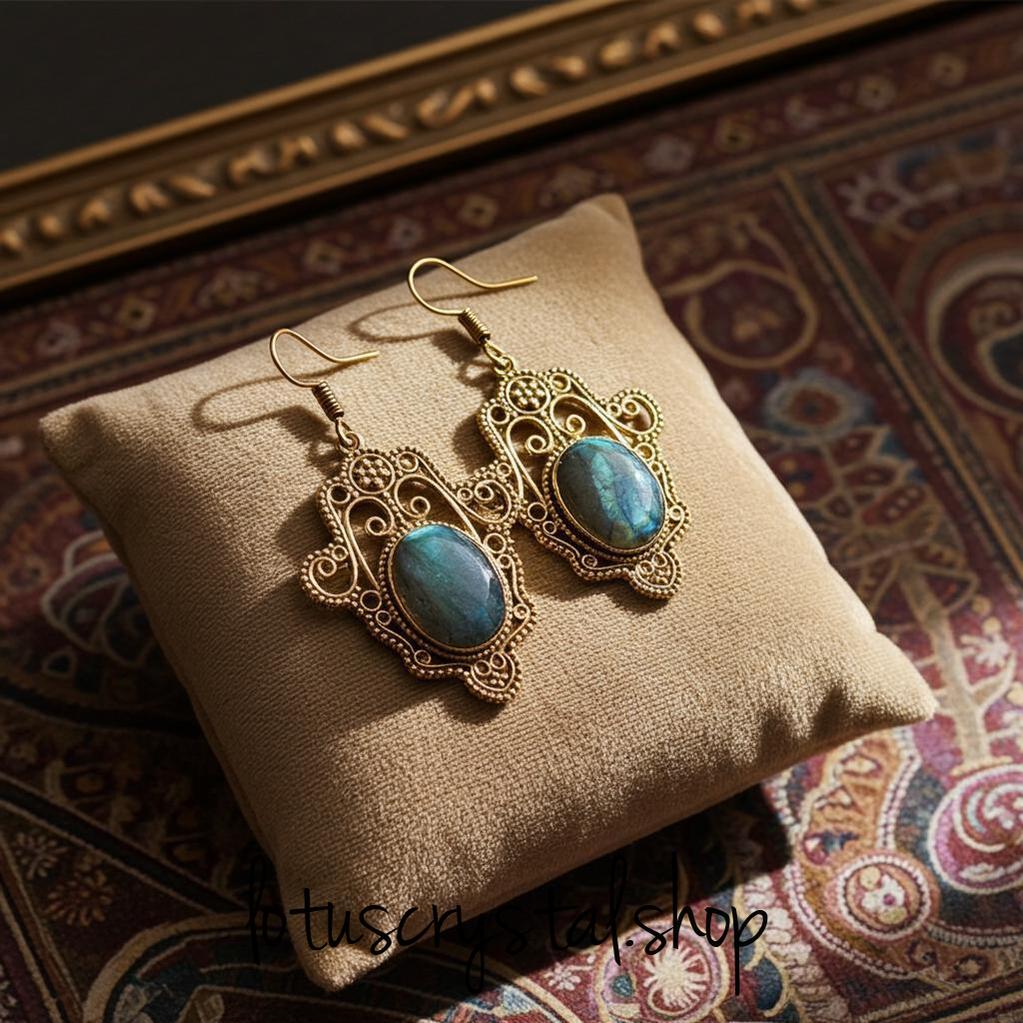 Σκουλαρίκια Vintage με μπλε λαβραδορίτη-Lotus Crystal