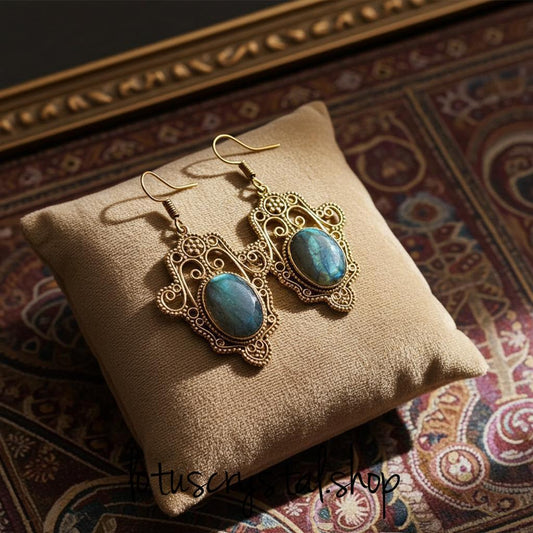 Σκουλαρίκια Vintage με μπλε λαβραδορίτη-Lotus Crystal