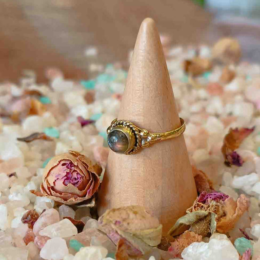 Brass Ring with Labradorite – Handmade