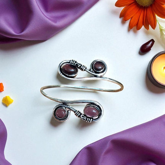 Brass Bracelet with Four Amethyst Stones