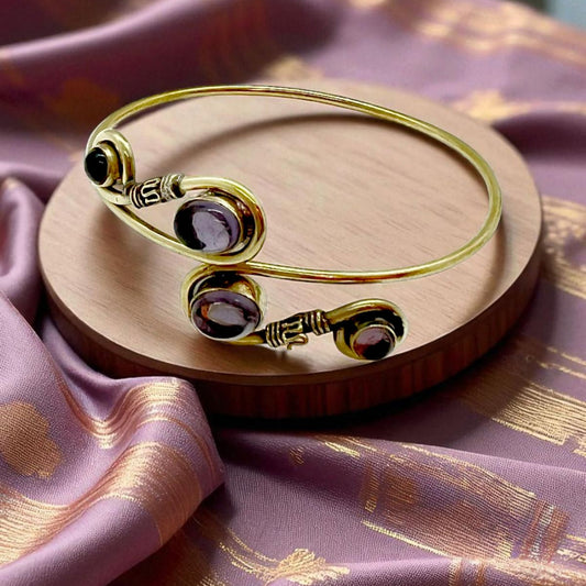 Brass Bracelet with Four Amethyst Stones