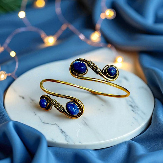 Brass Bracelet with Four Lapis Lazuli Stones