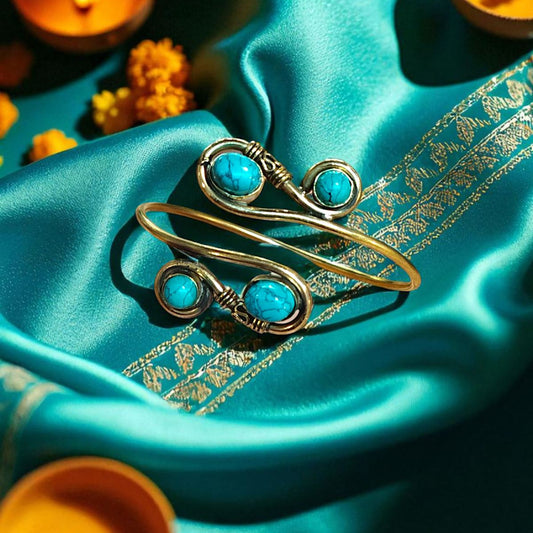 Brass Bracelet with Four Turquoise Stones