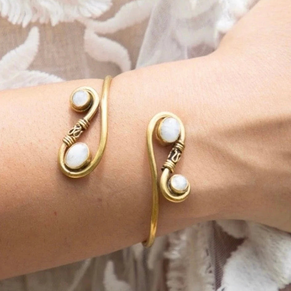 Brass Bracelet with Quadruple Moonstone