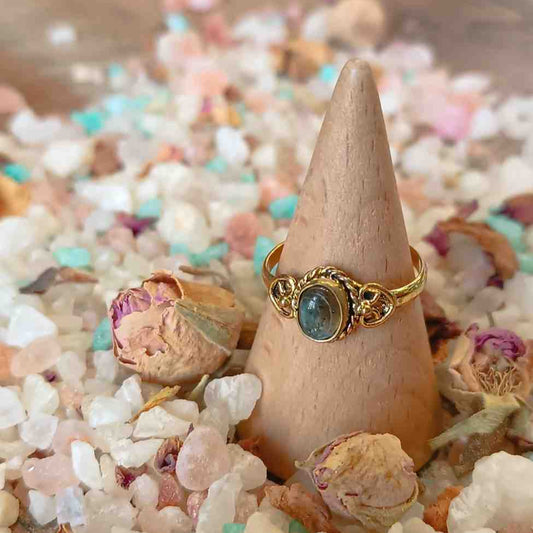 Brass Ring with Labradorite – Handmade