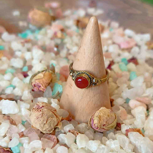Handmade Brass Ring with Carnelian