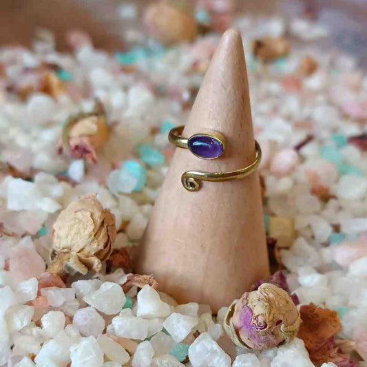 Handmade Brass Ring with Amethyst