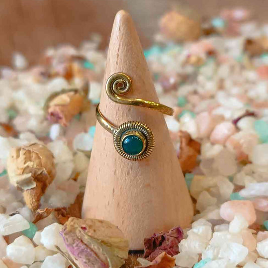 Brass Ring with Aventurine – Handmade