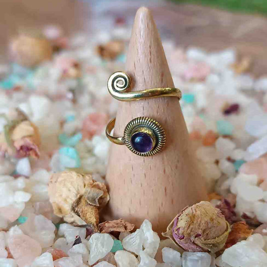 Handmade Brass Ring with Amethyst